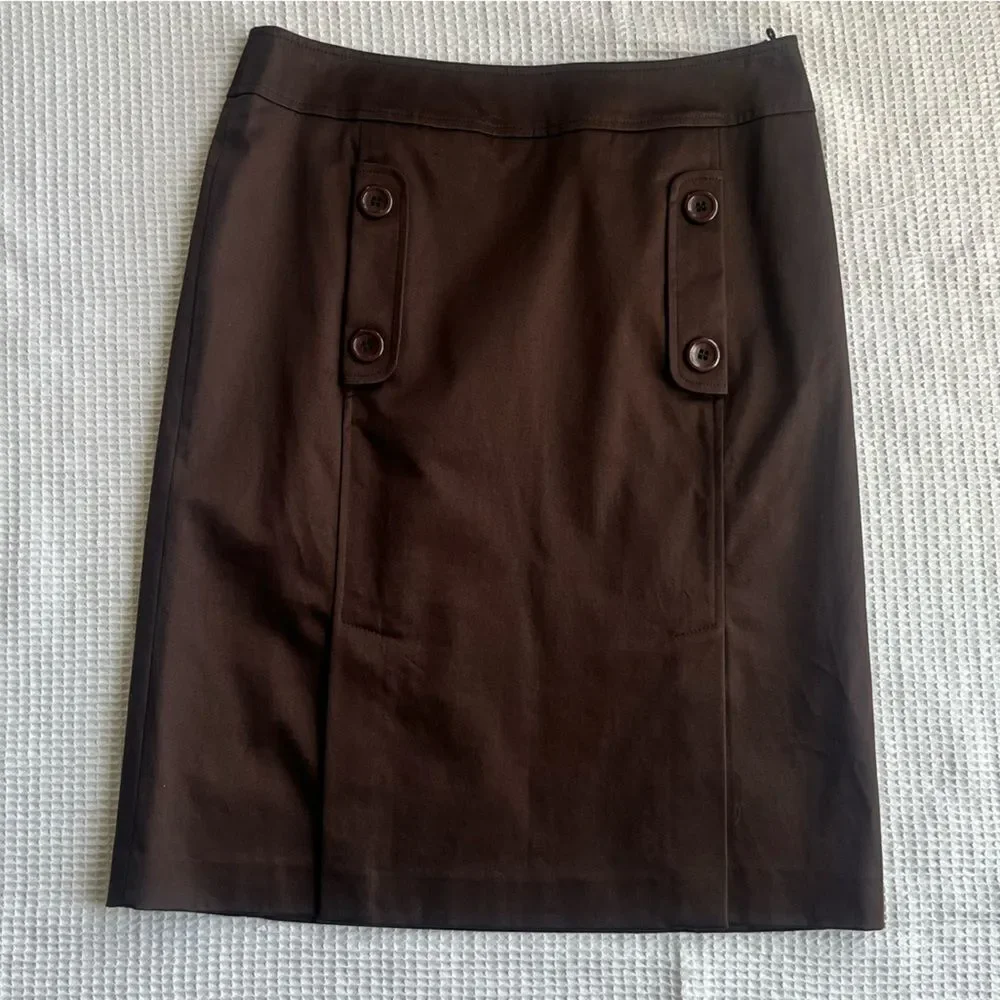LaFayette 148 Chocolate Brown Knee Length Lined Career Cotton Blend Fall Skirt 4